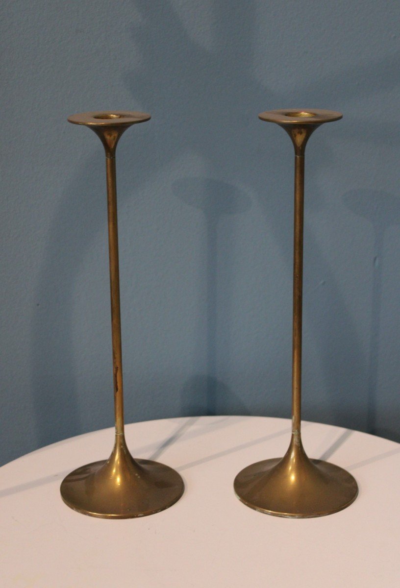 Bougeoirs En Laiton par Max Bruël, Danemark Circa 1960-photo-1