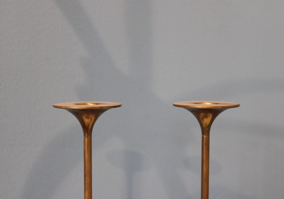 Bougeoirs En Laiton par Max Bruël, Danemark Circa 1960-photo-2
