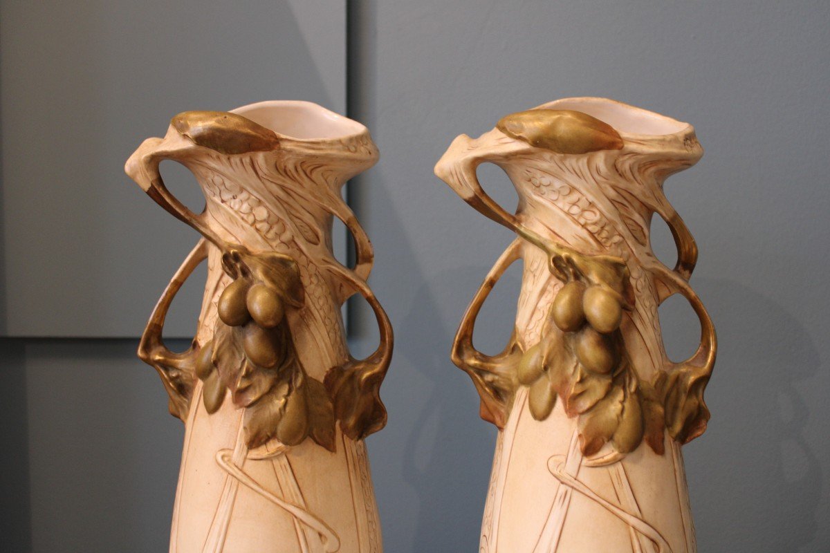 Paire De Vases En Porcelaine Royal Dux Bohemia, Art Nouveau XIXe Siècle-photo-1