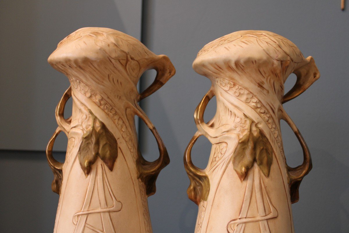 Paire De Vases En Porcelaine Royal Dux Bohemia, Art Nouveau XIXe Siècle-photo-8