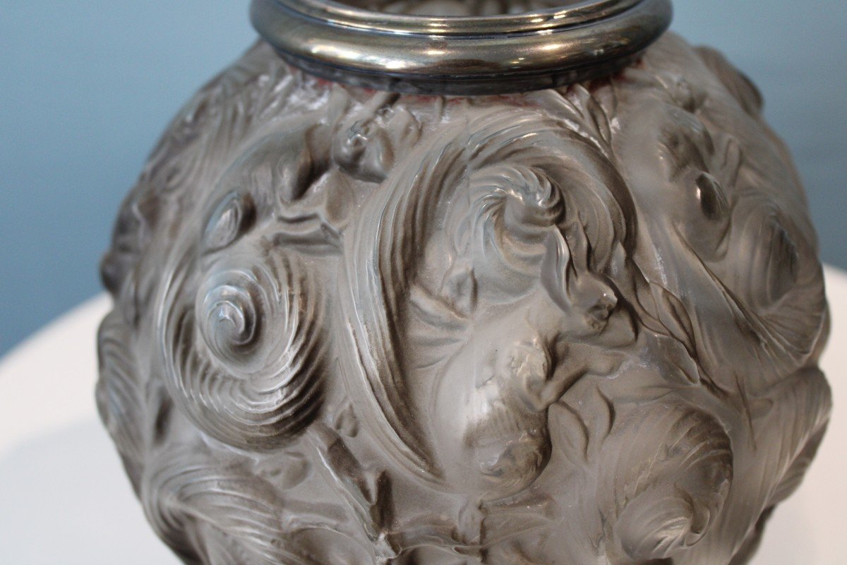 Vase Aux écureuils En Verre Moulé Par Georges Dumoulin-photo-2