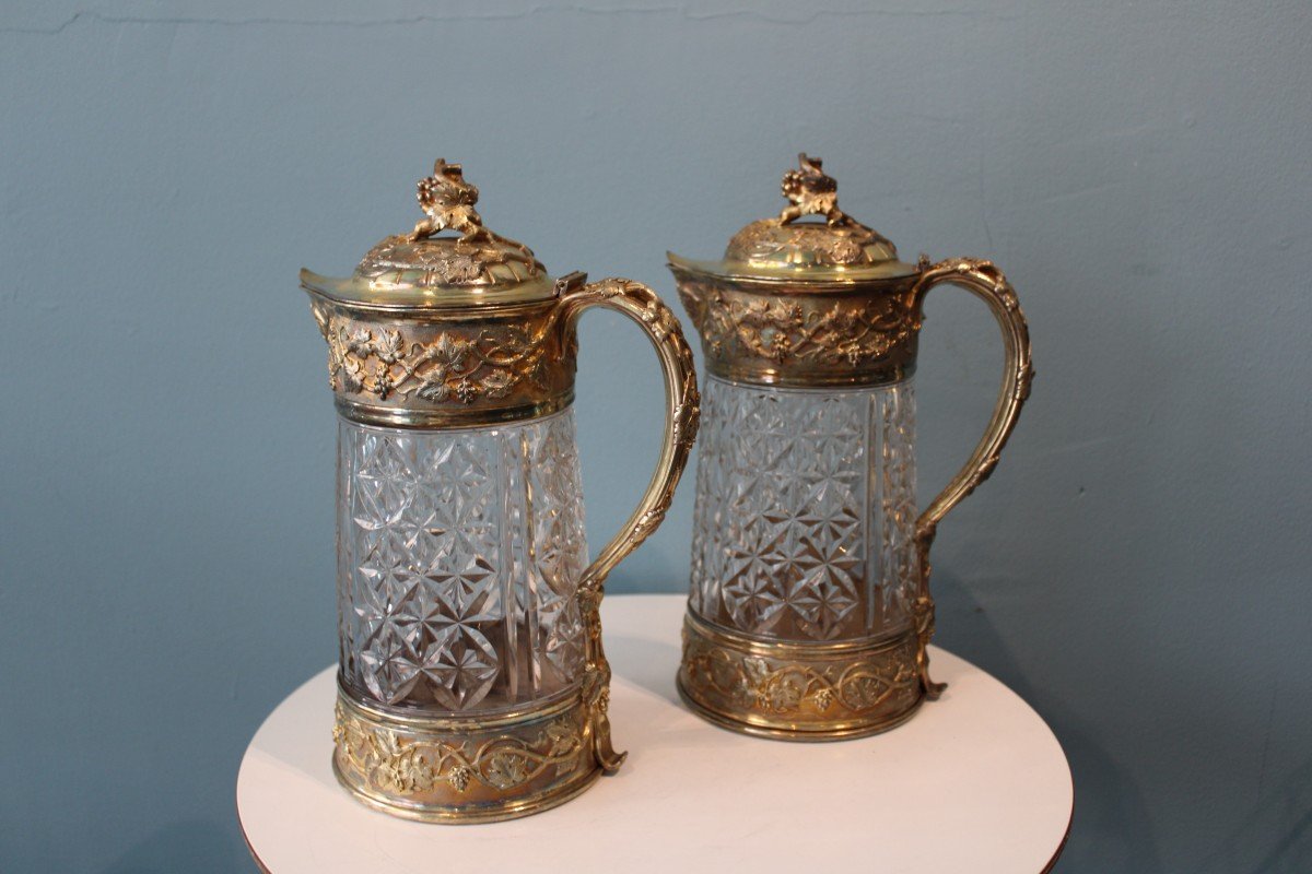 Pair Of Odiot Ewers In Crystal And Vermeil In Their Chest. Nineteenth Century-photo-3
