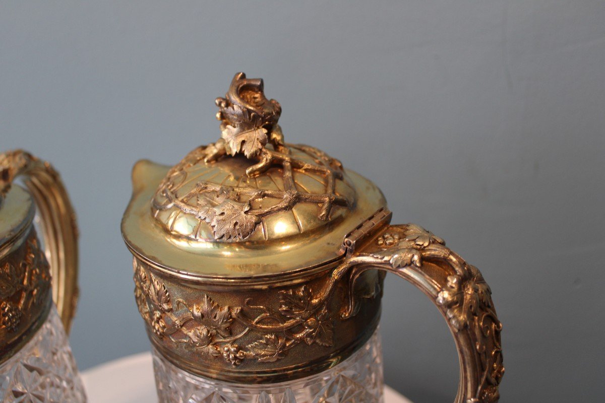 Pair Of Odiot Ewers In Crystal And Vermeil In Their Chest. Nineteenth Century-photo-4