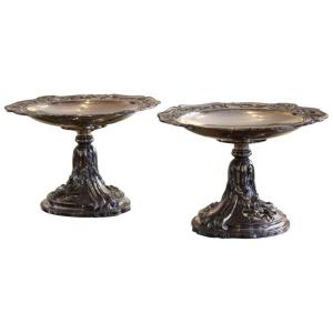 Paire de coupes en métal argenté, France, début XXème