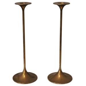 Brass Candlesticks By Max Bruël, Denmark Circa 1960