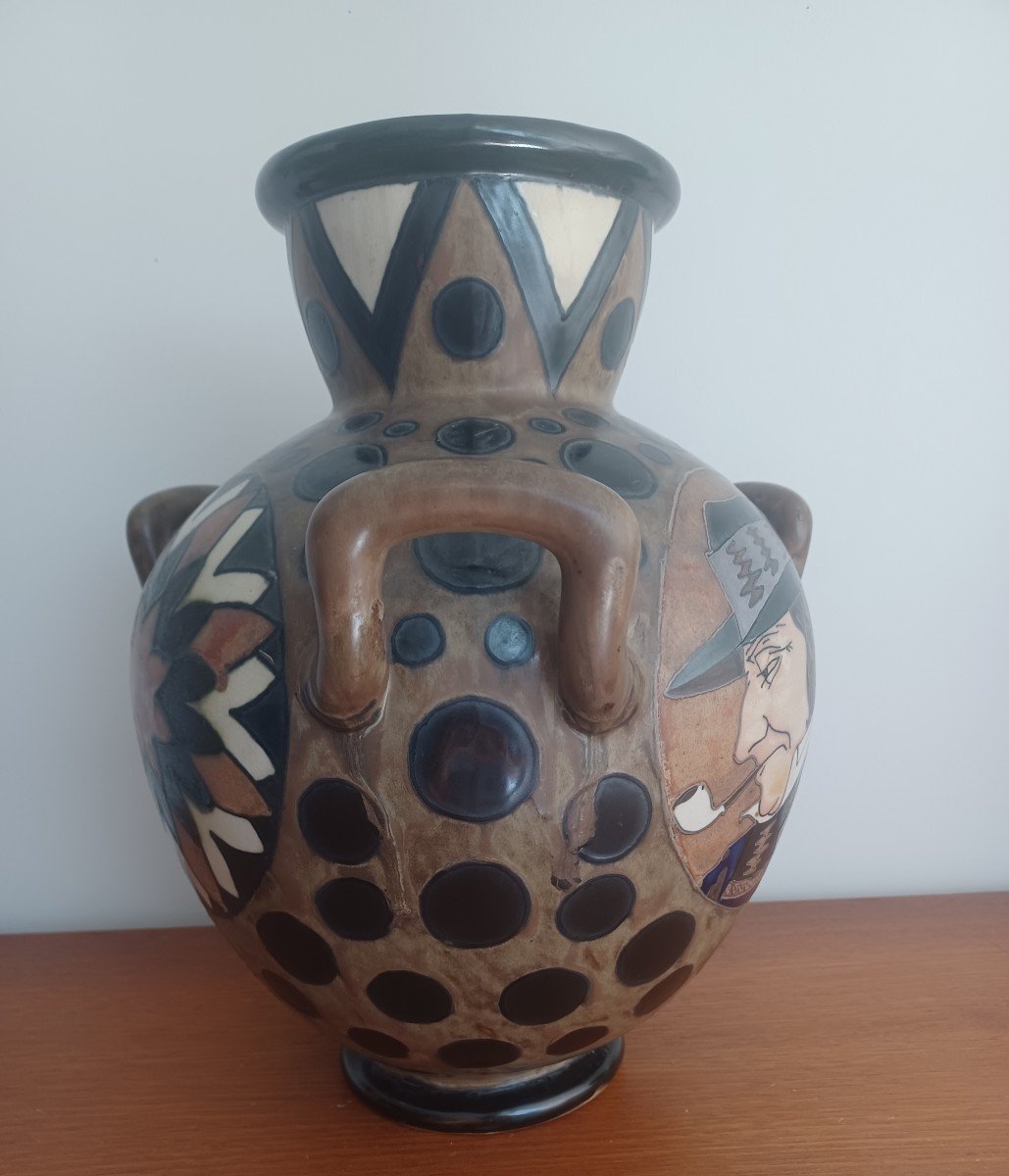 Important Paul Fouillen Vase, Odetta Hb Period Quimper Brittany-photo-3