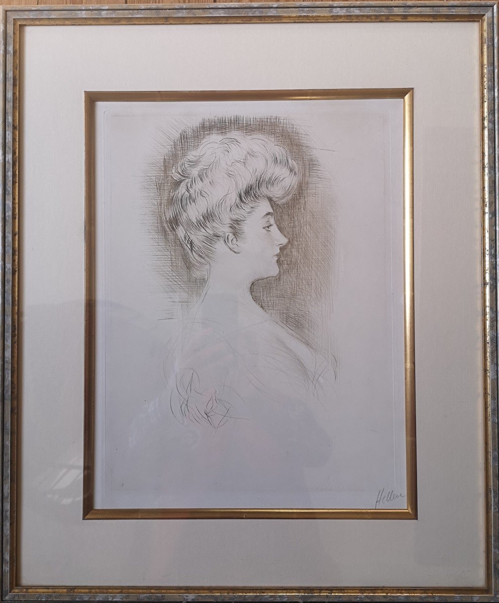 Paul César Helleu, Pointe Sèche Woman In Profile Ca 1895