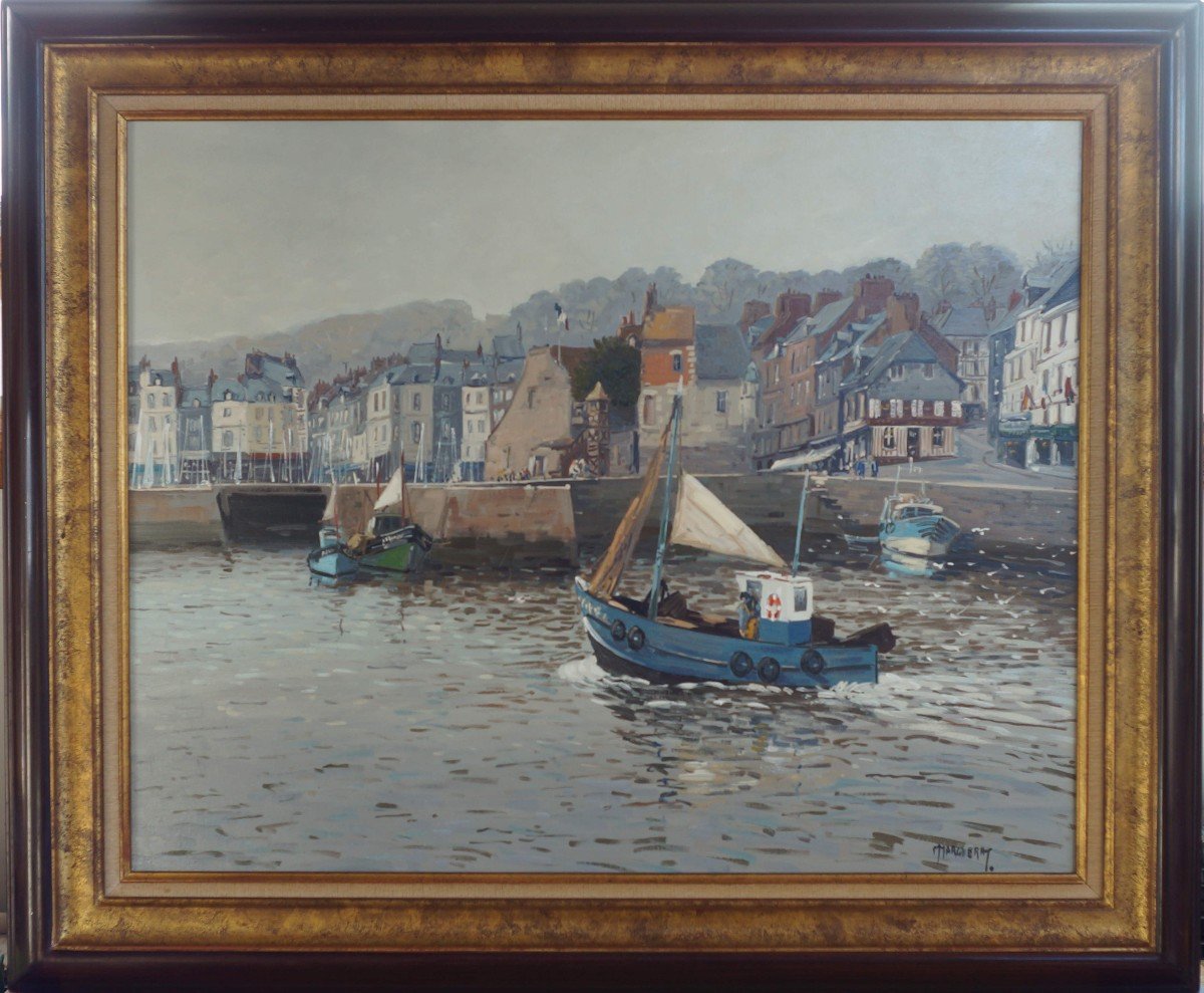 Ecole Française du XXème « Port de Honfleur, retour de pêche » Par MARGUERAY. -photo-2