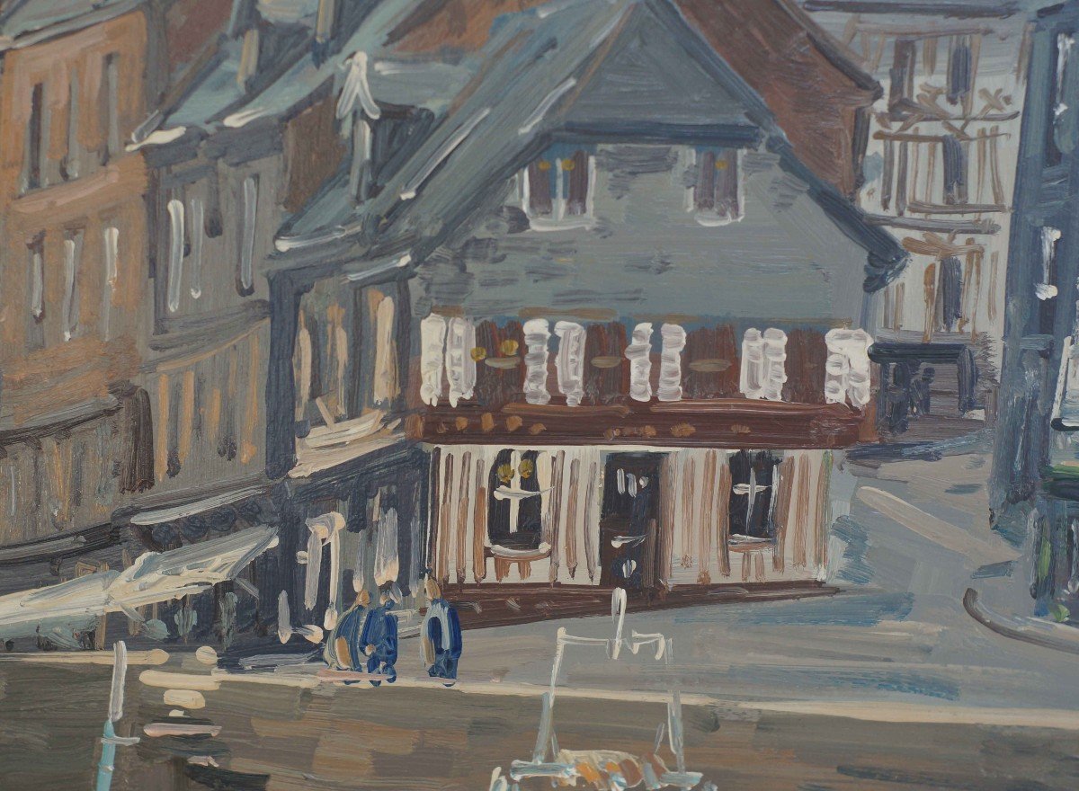 Ecole Française du XXème « Port de Honfleur, retour de pêche » Par MARGUERAY. -photo-2