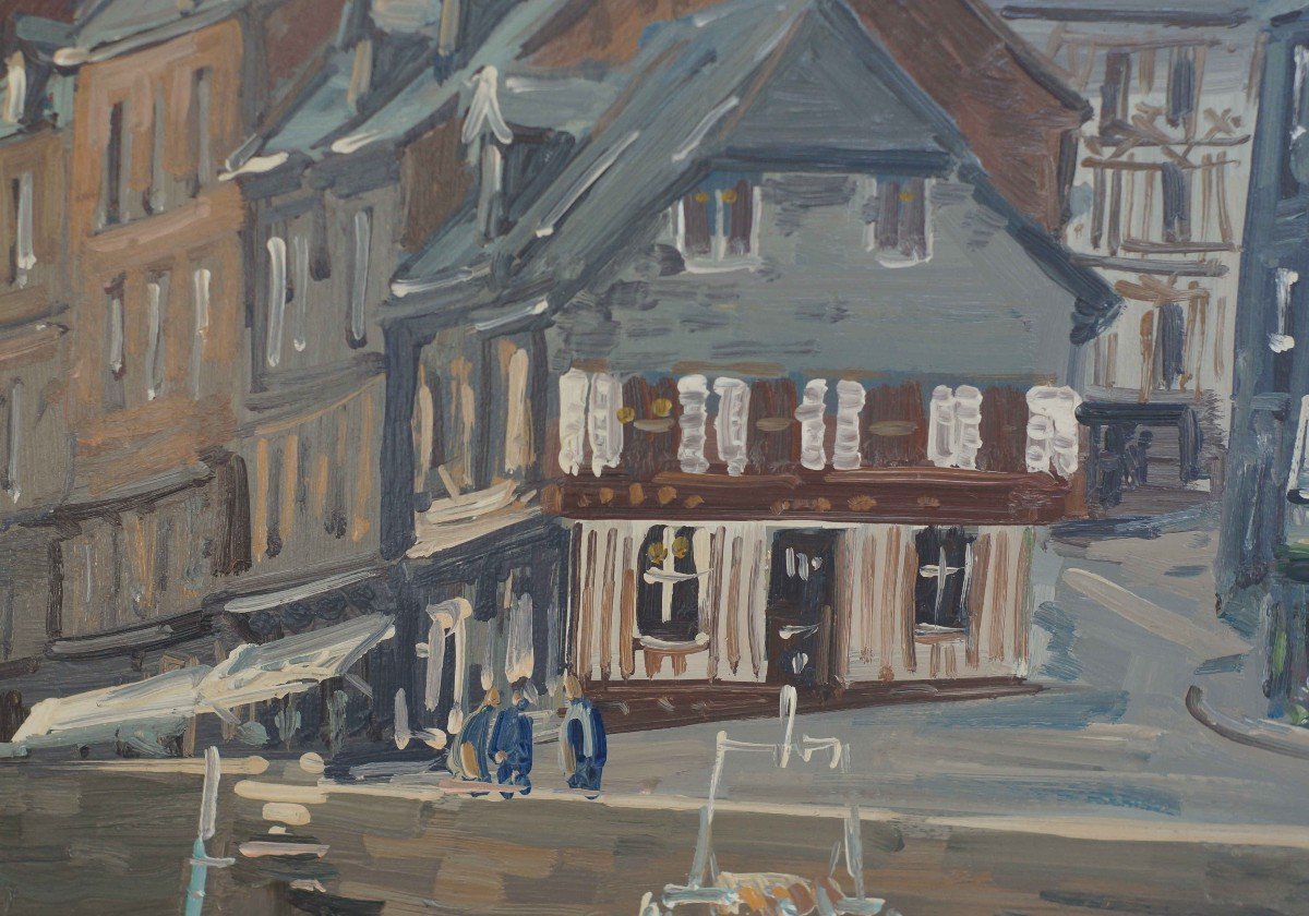 Ecole Française du XXème « Port de Honfleur, retour de pêche » Par MARGUERAY. -photo-5