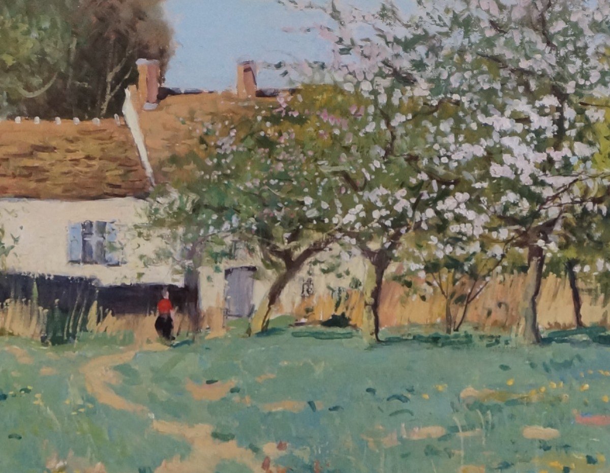 Ecole Française et Postimpressionniste du XXème « Printemps à Pézarches » Par Maurice LEMAITRE.-photo-1