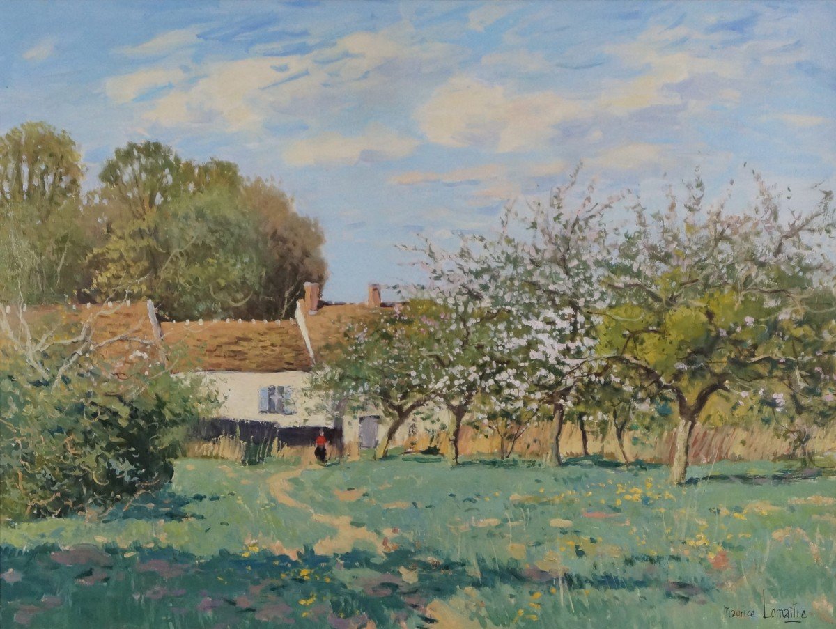 Ecole Française et Postimpressionniste du XXème « Printemps à Pézarches » Par Maurice LEMAITRE.