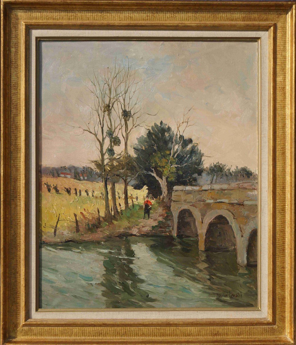 Ecole Française et Postimpressionniste du XXème « Le Pont » Par Maurice LEMAITRE.-photo-2