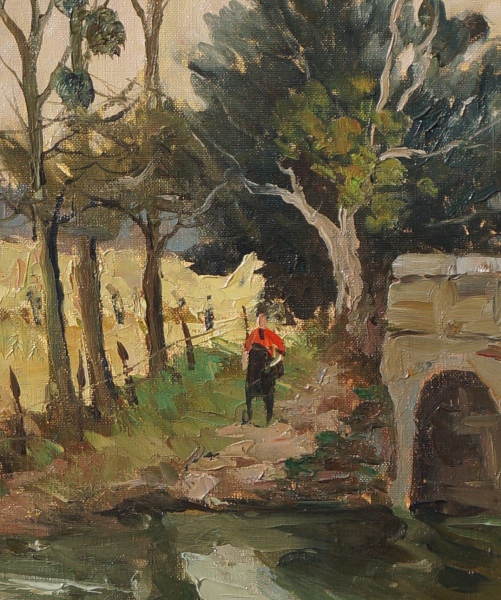 Ecole Française et Postimpressionniste du XXème « Le Pont » Par Maurice LEMAITRE.-photo-1