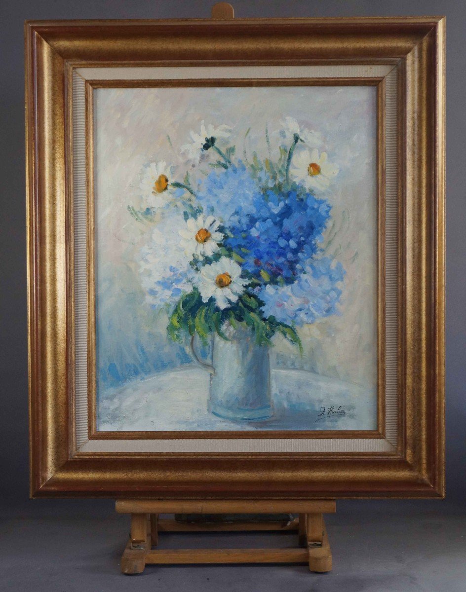 Ecole Française et Rouennaise du XXème « Fleurs du Jardin » Par Denise HUCHER.-photo-3