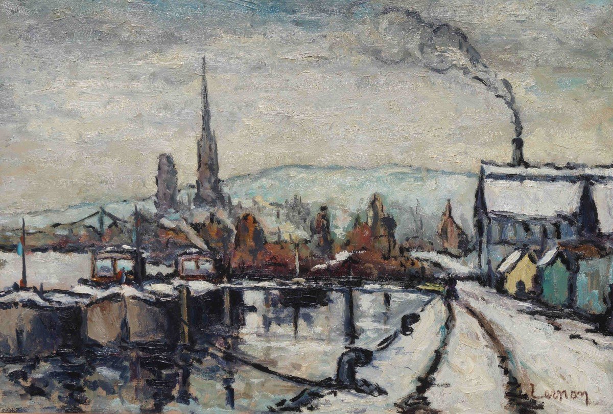 Ecole de Rouen et Postimpressionniste du XXème « « Rouen, Le Préaux Loups » LERNON  (1921-2007)