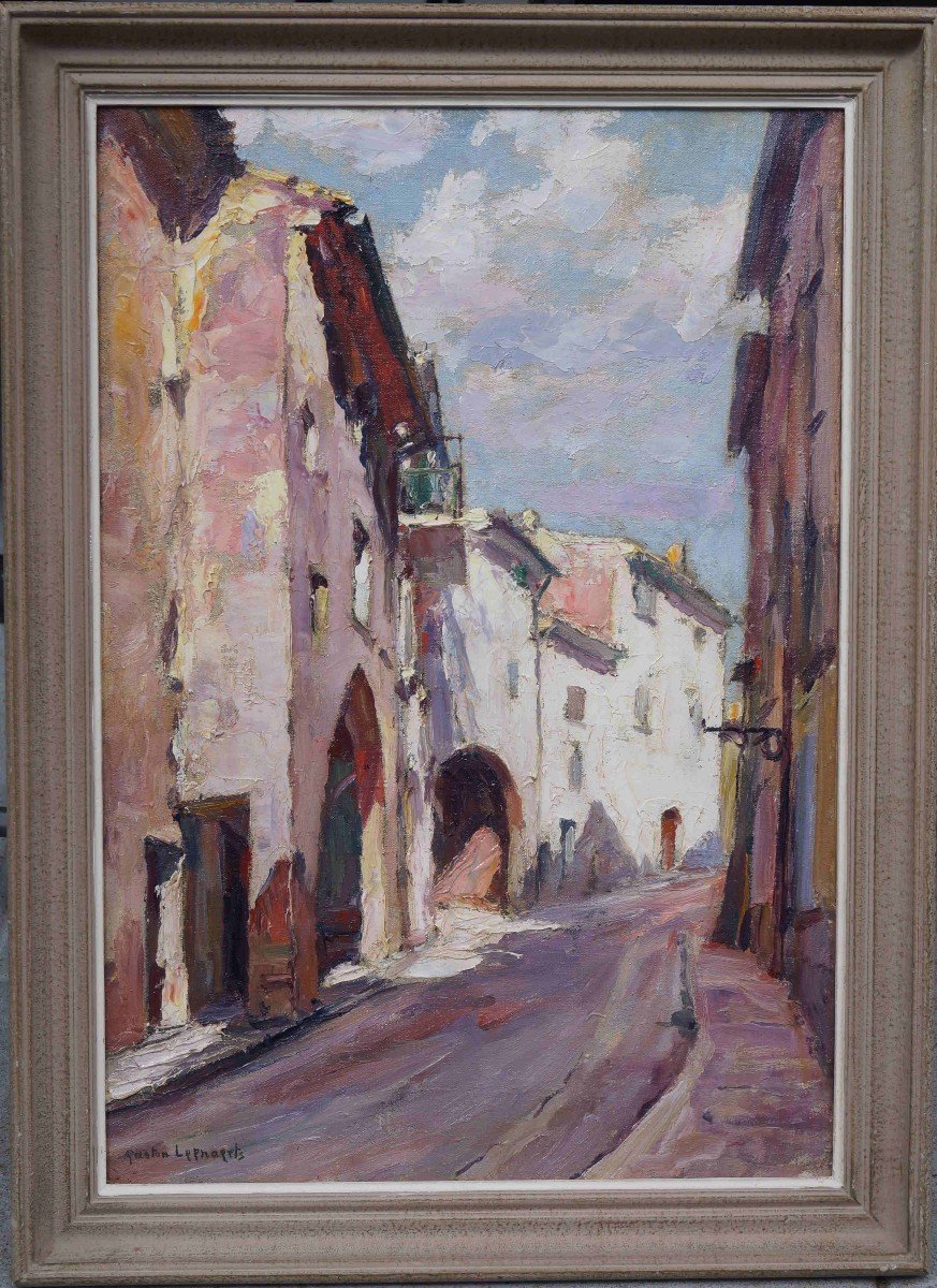20th Century School “old Street, Provençal Village” Gaston Leenaerts (1888-).-photo-2