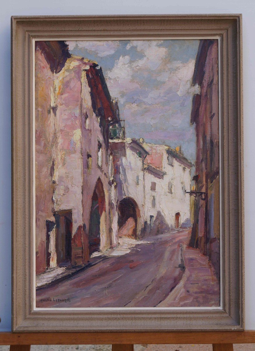 20th Century School “old Street, Provençal Village” Gaston Leenaerts (1888-).-photo-3