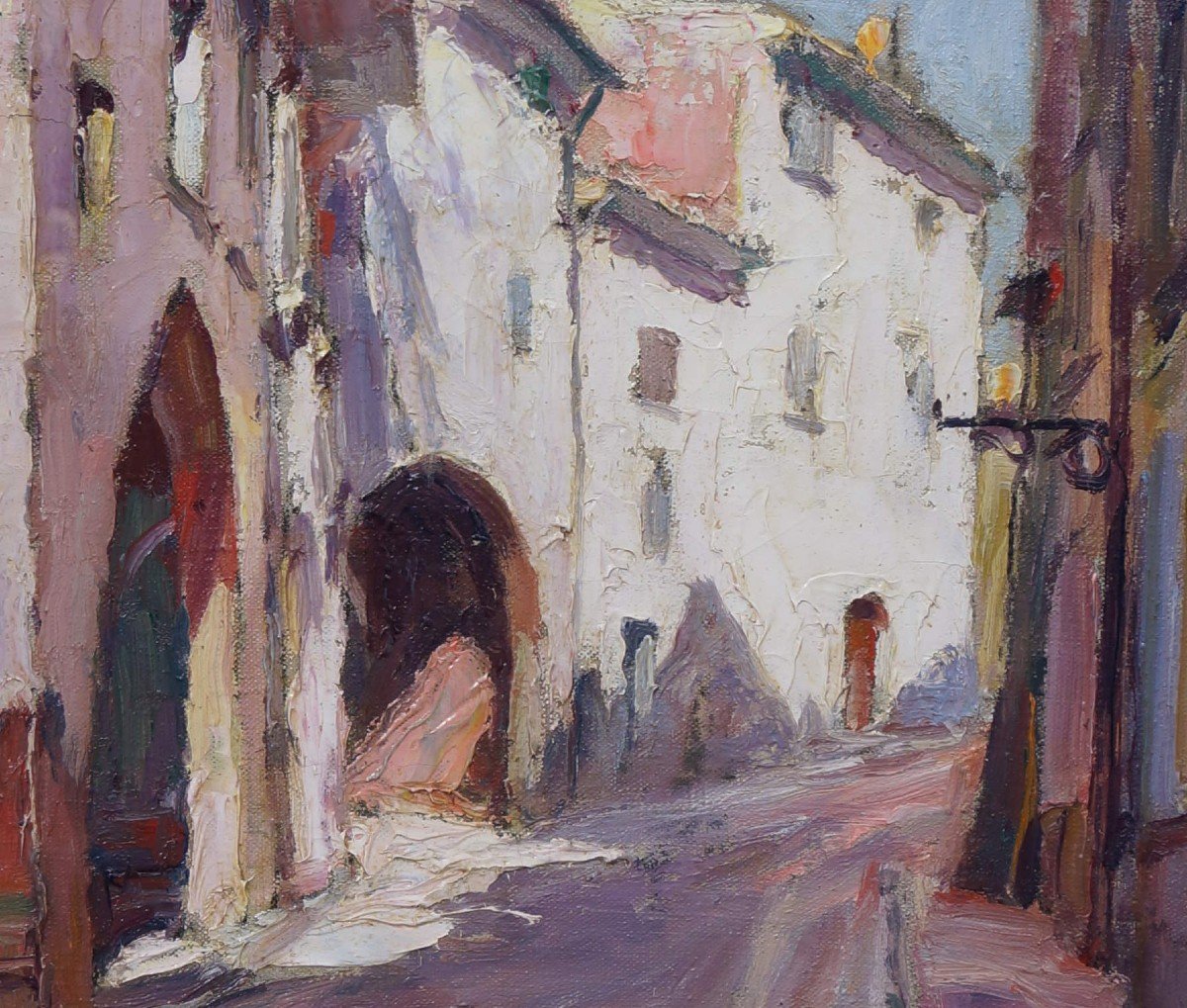 20th Century School “old Street, Provençal Village” Gaston Leenaerts (1888-).-photo-1