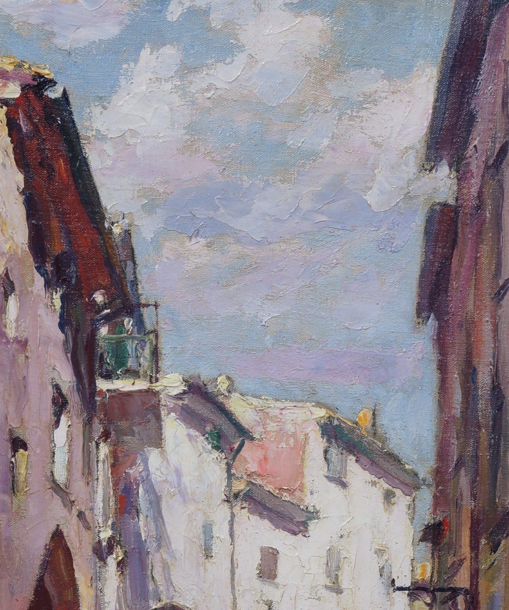 20th Century School “old Street, Provençal Village” Gaston Leenaerts (1888-).-photo-2