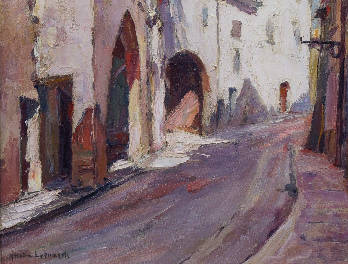 20th Century School “old Street, Provençal Village” Gaston Leenaerts (1888-).-photo-3