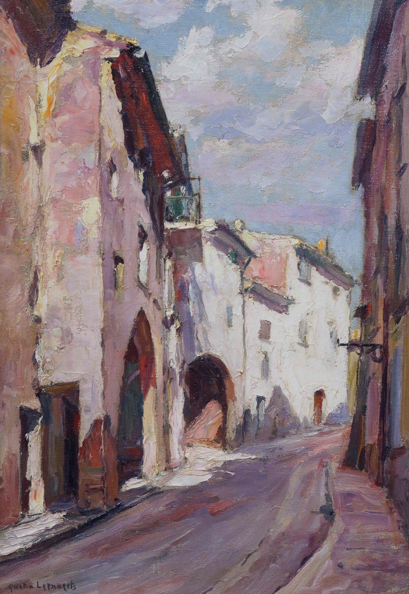 20th Century School “old Street, Provençal Village” Gaston Leenaerts (1888-).