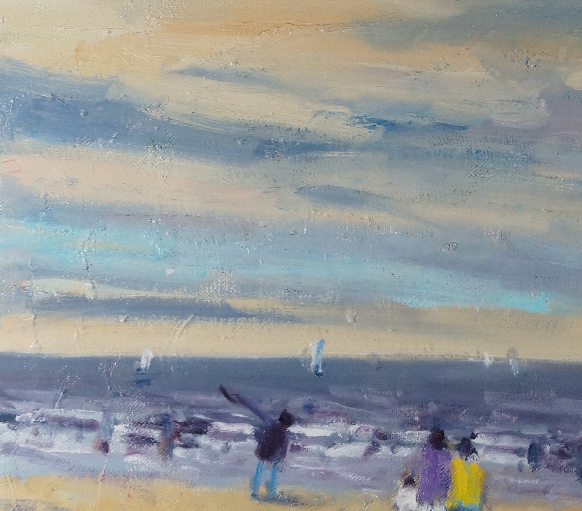 French And Norman School Of The 20th Century “beach Scene In Normandy” By Jacques Lebourgeois.-photo-3