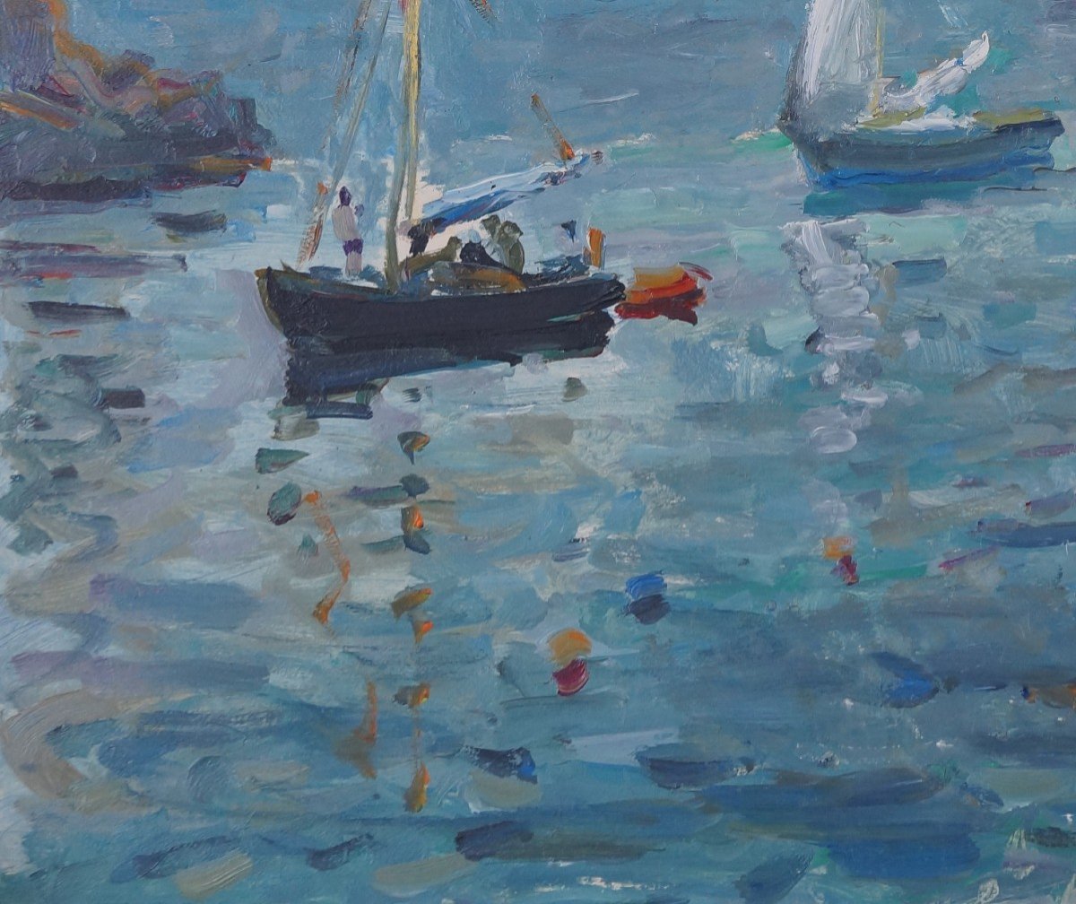 French School And Post-impressionist From The 20th Century “marine” By Jean De La Fontinelle (1900-1974)-photo-5