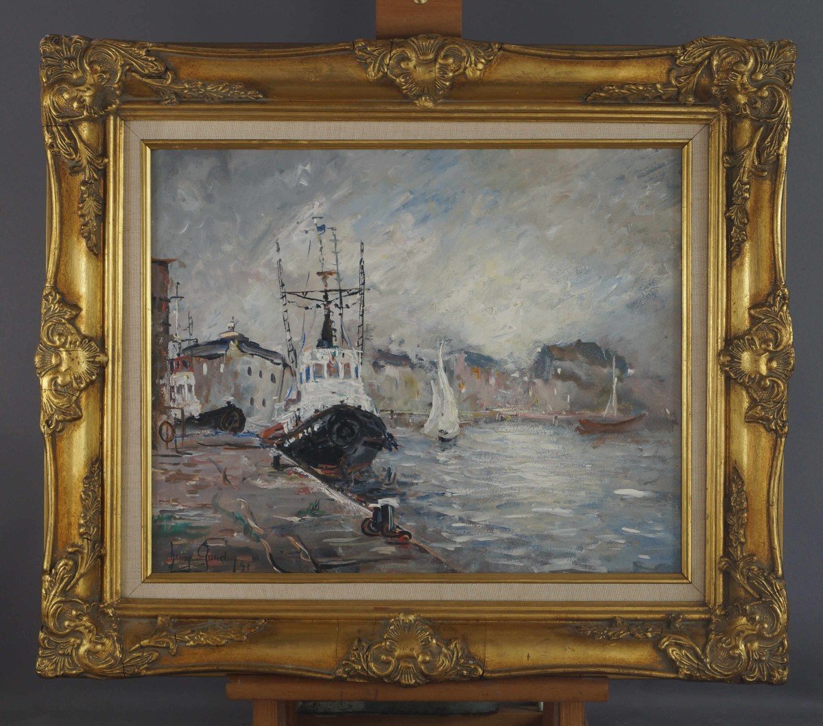 French School, Post-impressionist From The 20th Century “abeille Au Havre” By Henri Gaudin.-photo-3