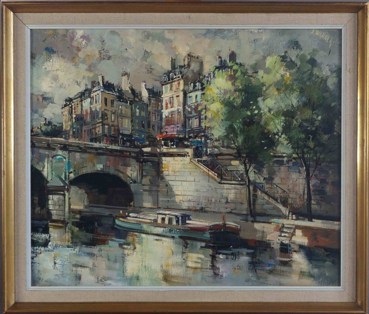French And Paris School Of The 20th Century “the Seine In Paris, Quai Bourbon” Jo Warner (1931-1999)-photo-2