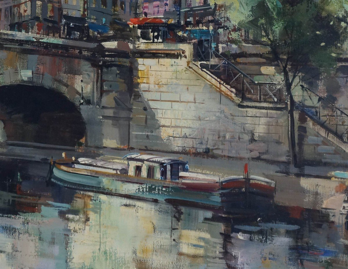 French And Paris School Of The 20th Century “the Seine In Paris, Quai Bourbon” Jo Warner (1931-1999)-photo-5