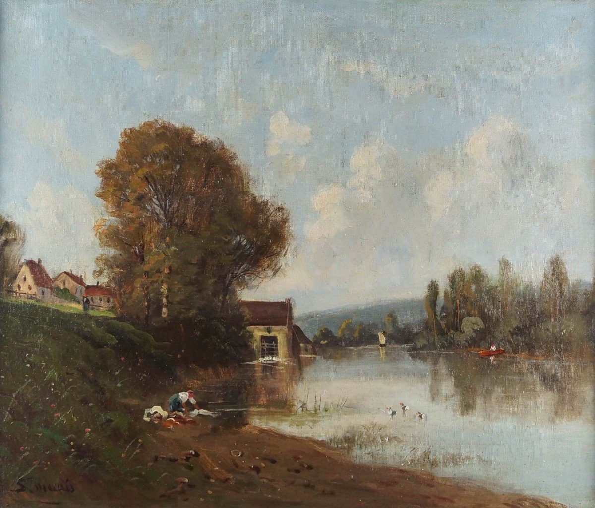 19th Century French School “the Washerwoman” By Henri St-meuris (1860-1900)