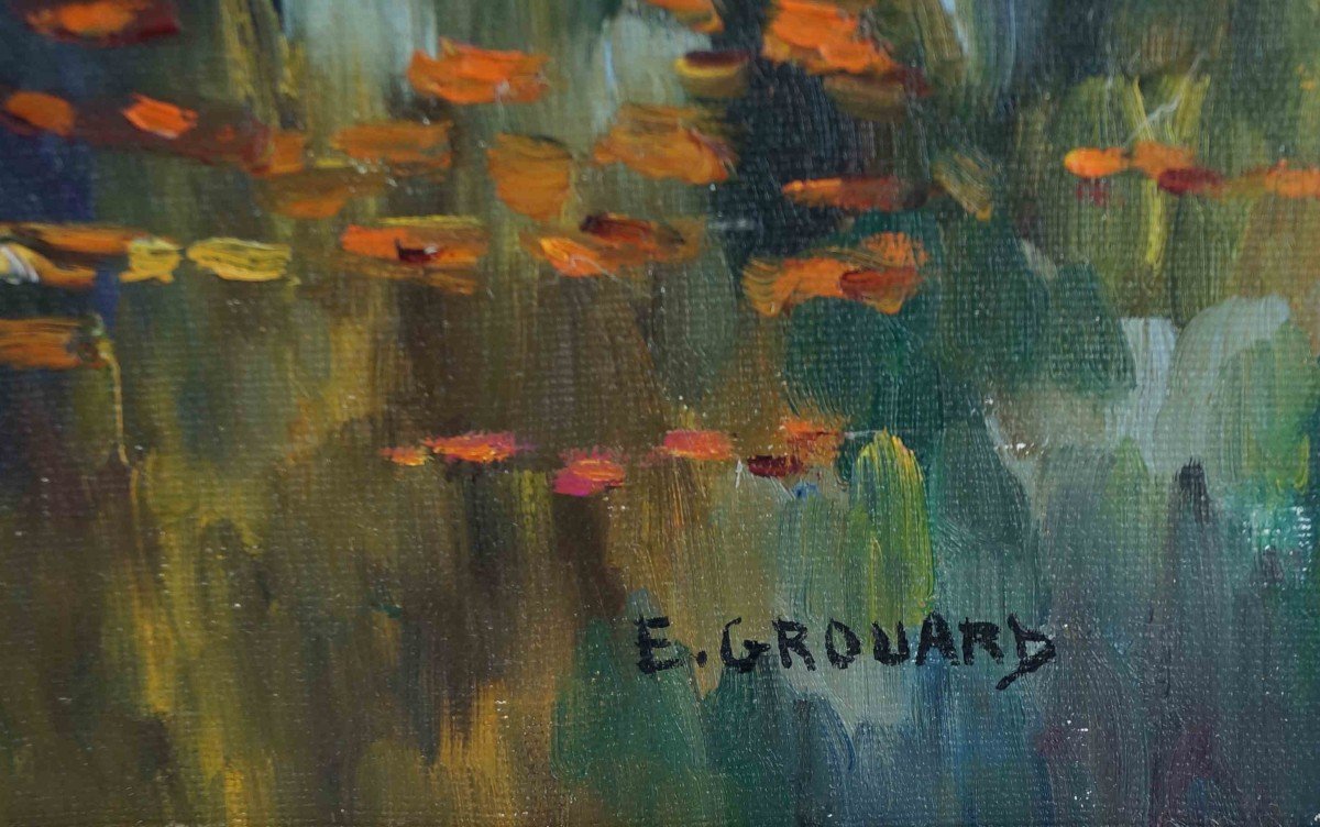 French And Rouen School Of The 20th Century “the Gouville Pond” By Eliane Grouard.  -photo-3