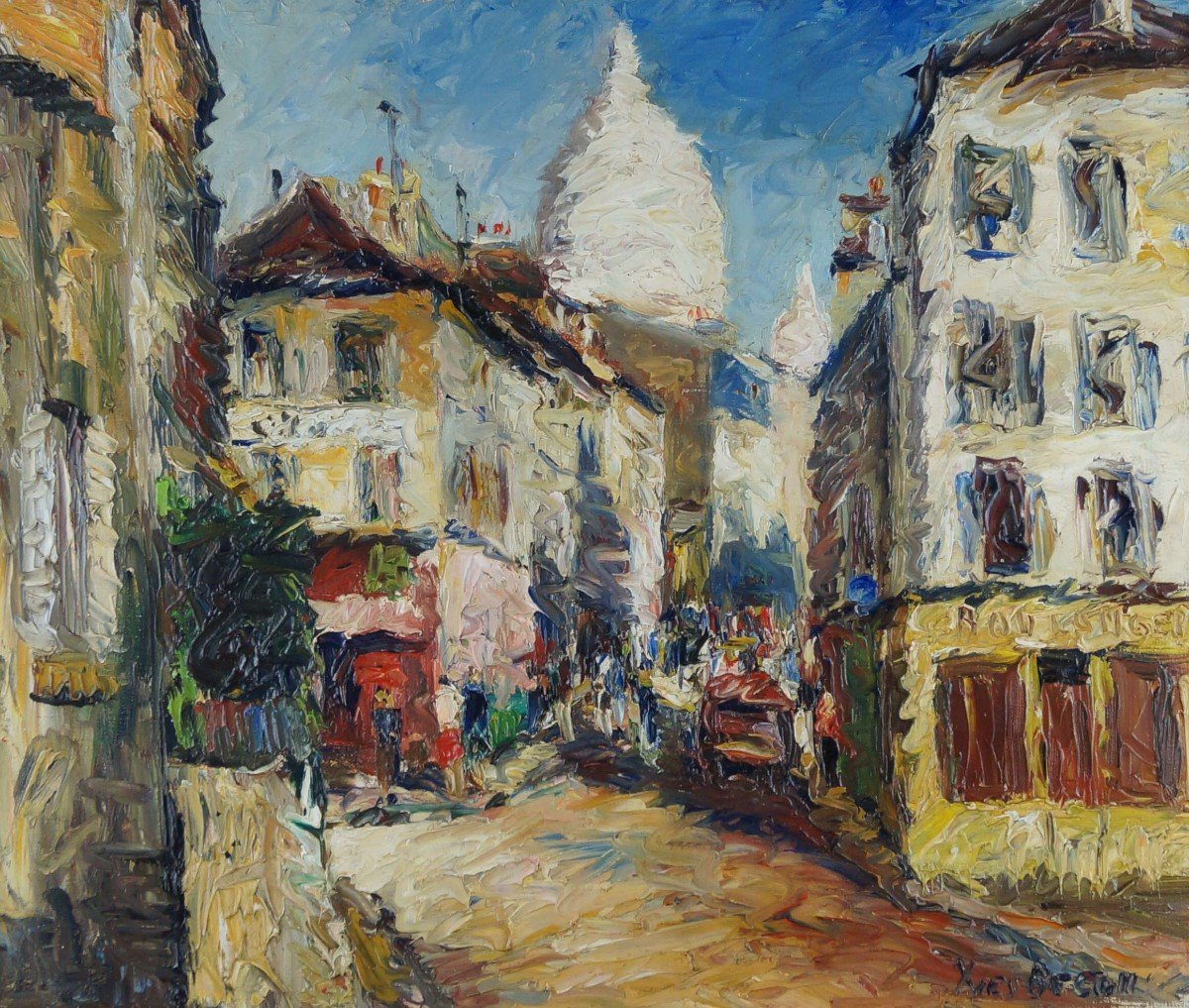 French And Paris School Of The 20th Century “montmartre, Rue Norvins” By Yves Bacon (1907-2004)