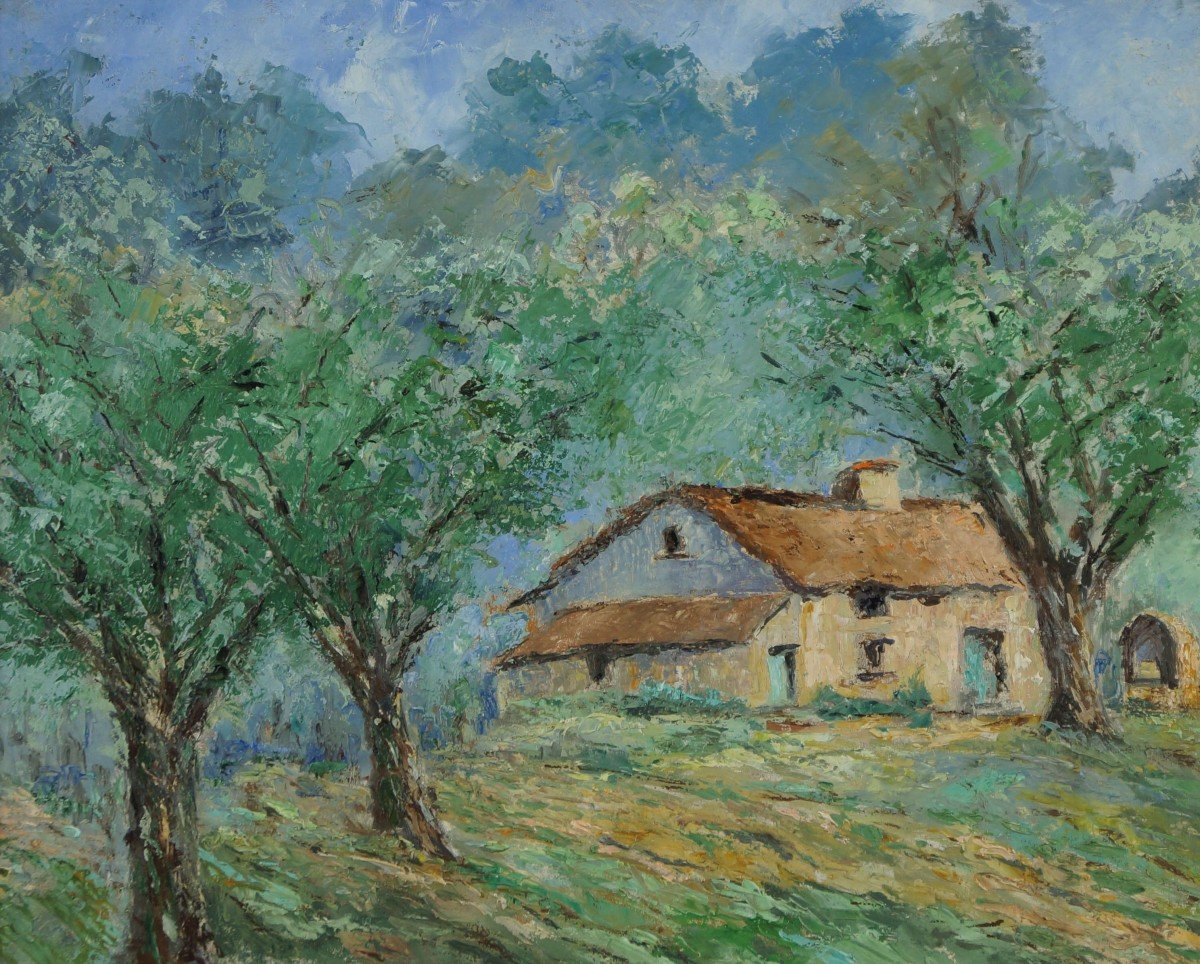 Ecole Française du XXème « Ferme au Pays Basque » Par Anonyme.