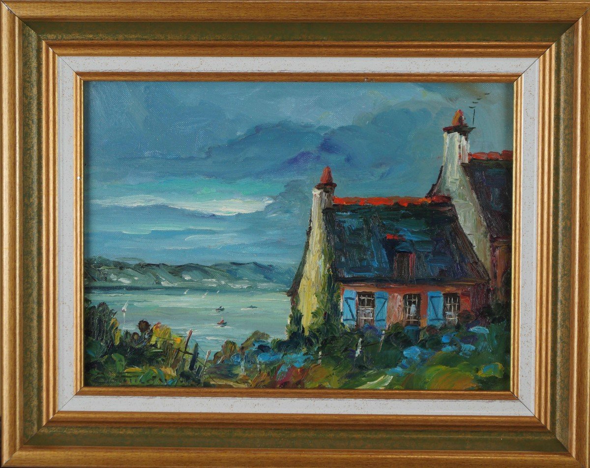 French And Post-impressionist School Of Rouen “breton House In Erquy” By Y. Bouffigny.-photo-2