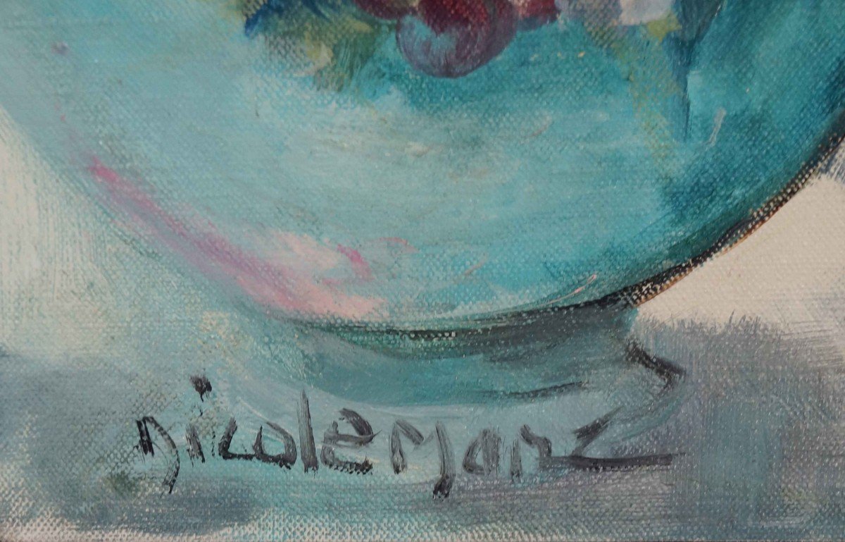 French And Rouen School Of The 20th Century “the Two Bouquets” By Nicole Marc.-photo-3