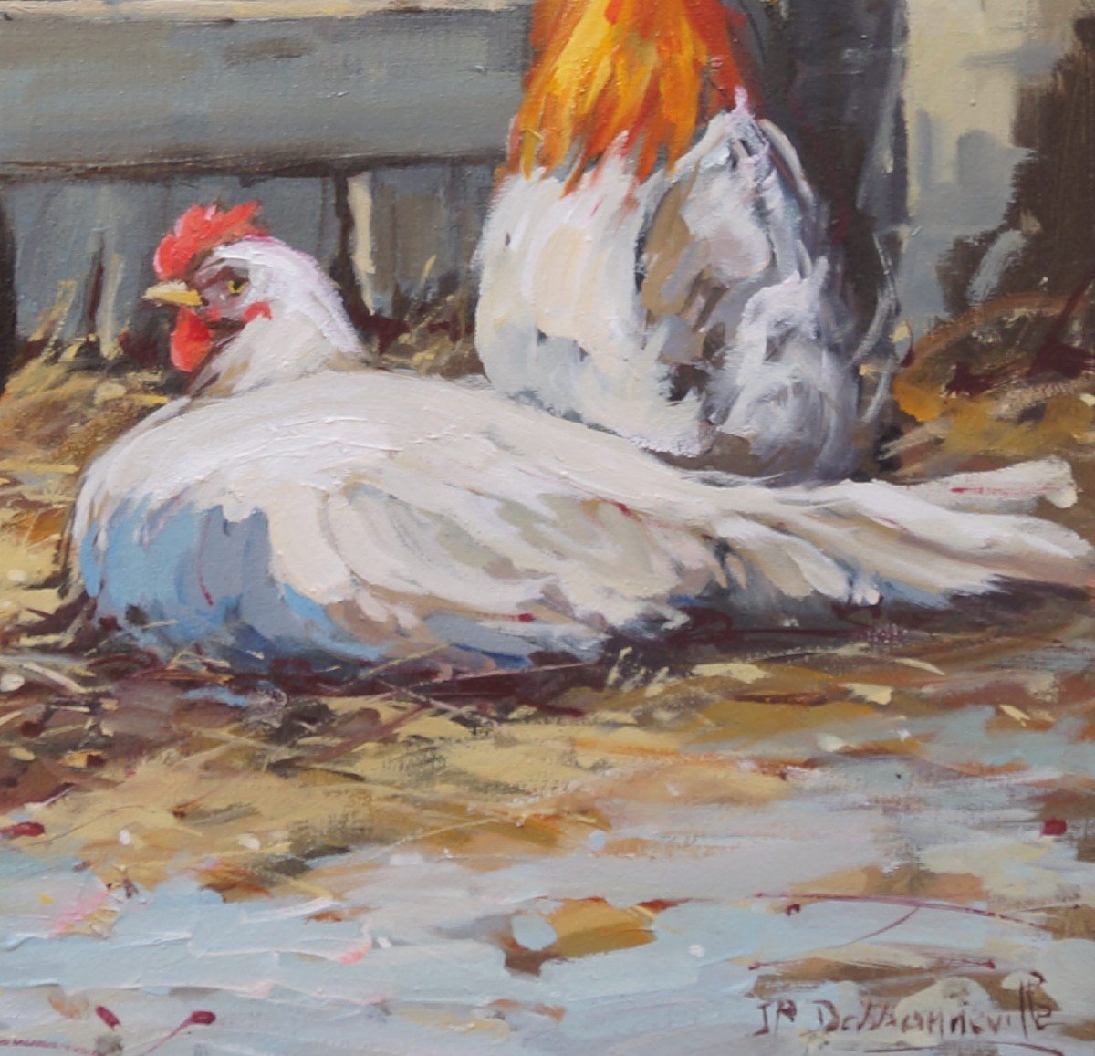 French And Norman School Of The 20th Century “farmyard Scene” By Jean-pierre Dassonneville.-photo-2
