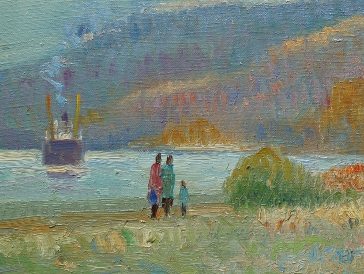 French And Post-impressionist School Of Rouen “seine At Vieux-port” By J. Huet (1936). -photo-3