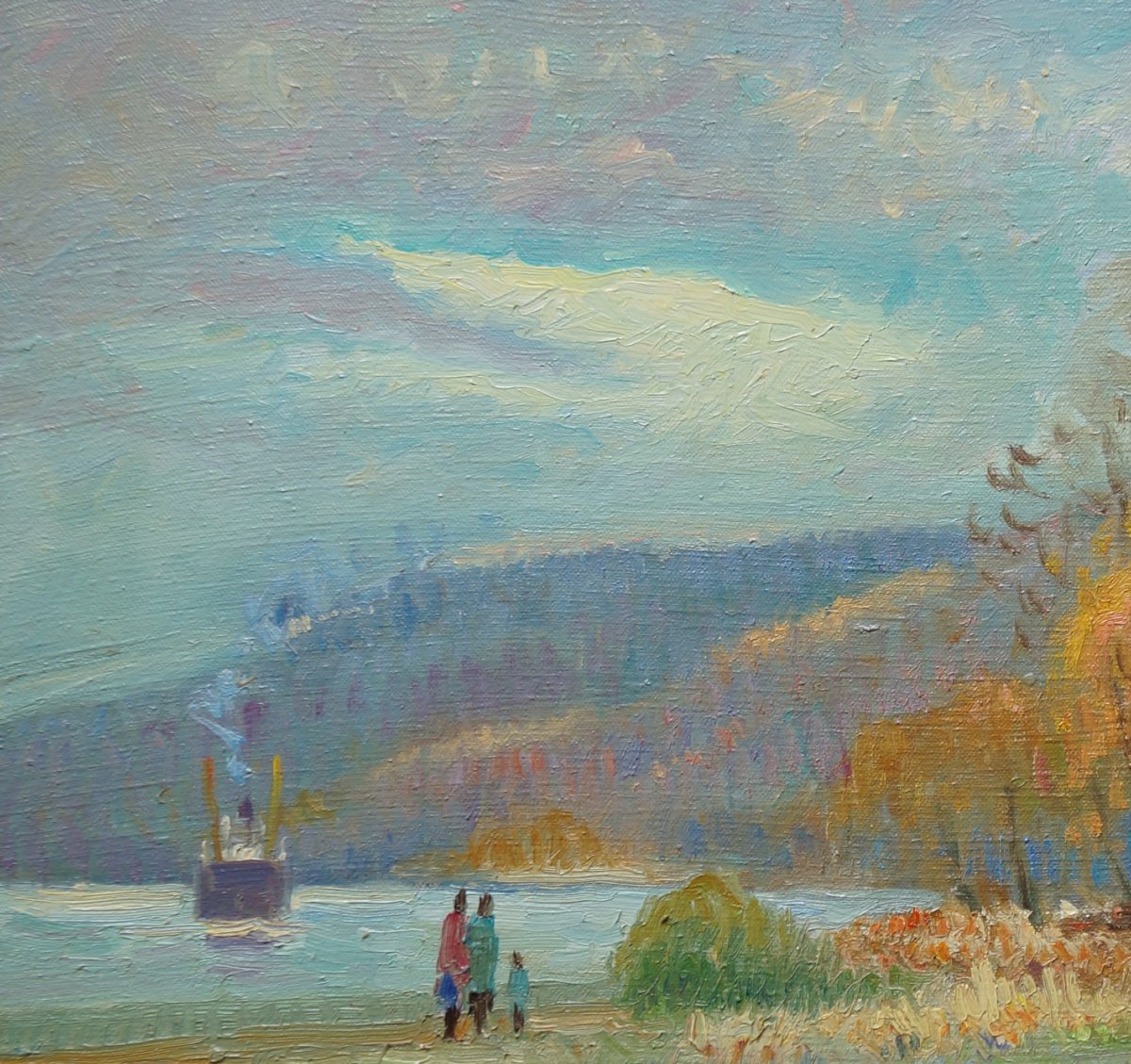 French And Post-impressionist School Of Rouen “seine At Vieux-port” By J. Huet (1936). -photo-1