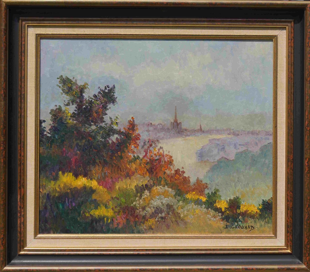 French And Impressionist School Of The Rouen School “panorama Of Rouen” By Eliane Grouard.-photo-2