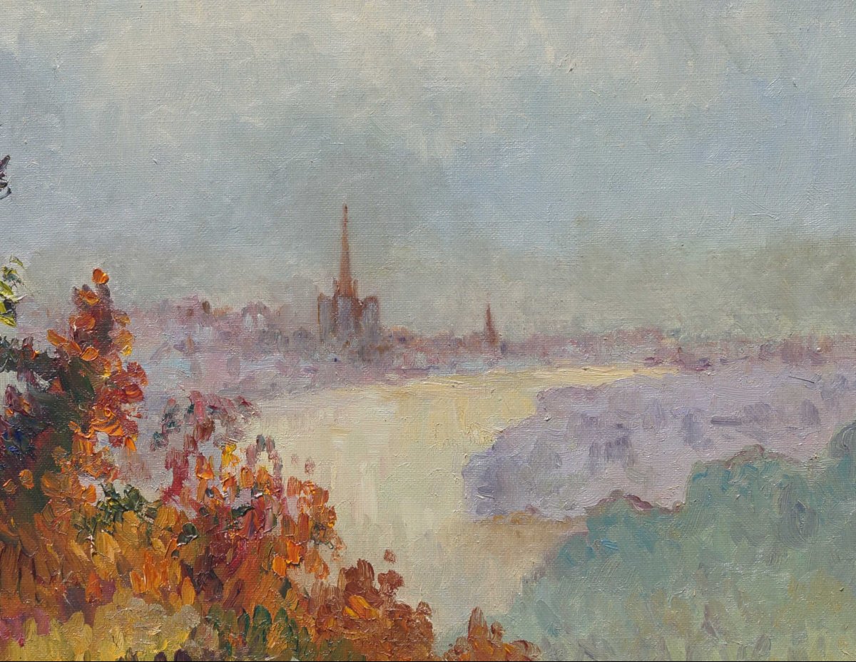 French And Impressionist School Of The Rouen School “panorama Of Rouen” By Eliane Grouard.-photo-1