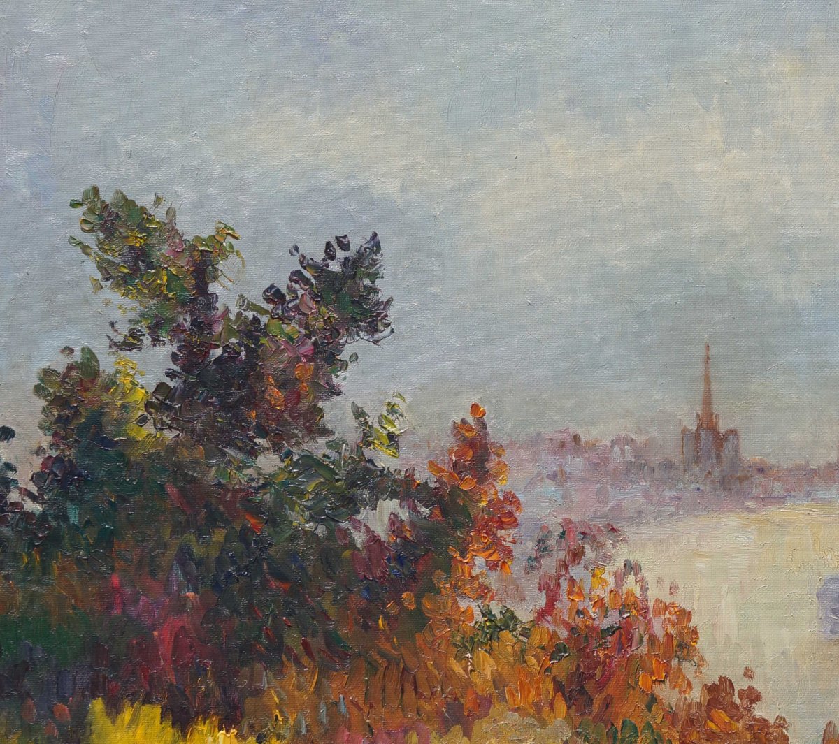 French And Impressionist School Of The Rouen School “panorama Of Rouen” By Eliane Grouard.-photo-2