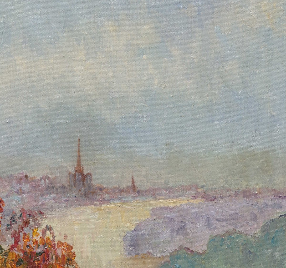 French And Impressionist School Of The Rouen School “panorama Of Rouen” By Eliane Grouard.-photo-5