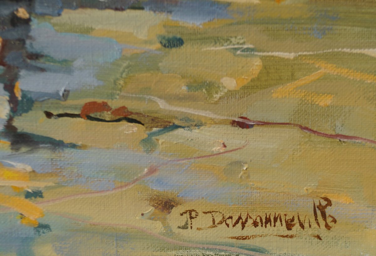 French And Norman School Of The 20th Century “beach Scene At Low Tide” By Jp. Dassonneville.-photo-3