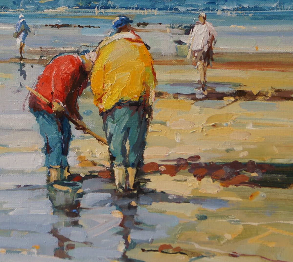 French And Norman School Of The 20th Century “beach Scene At Low Tide” By Jp. Dassonneville.-photo-4