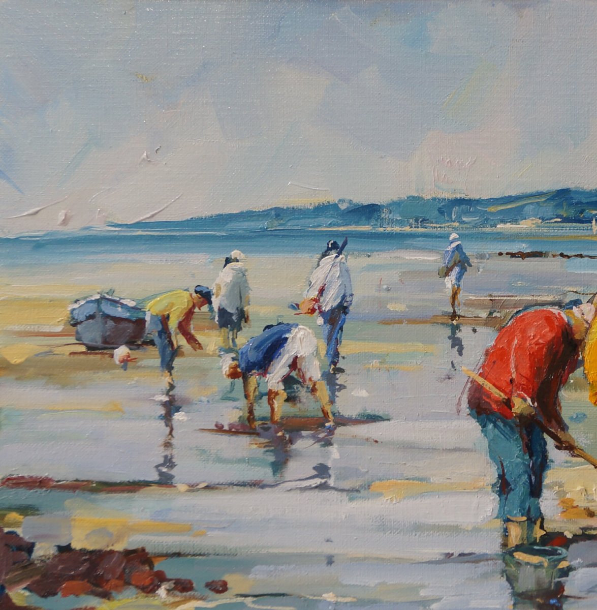 French And Norman School Of The 20th Century “beach Scene At Low Tide” By Jp. Dassonneville.-photo-1