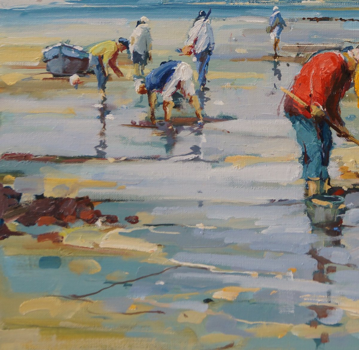 French And Norman School Of The 20th Century “beach Scene At Low Tide” By Jp. Dassonneville.-photo-3