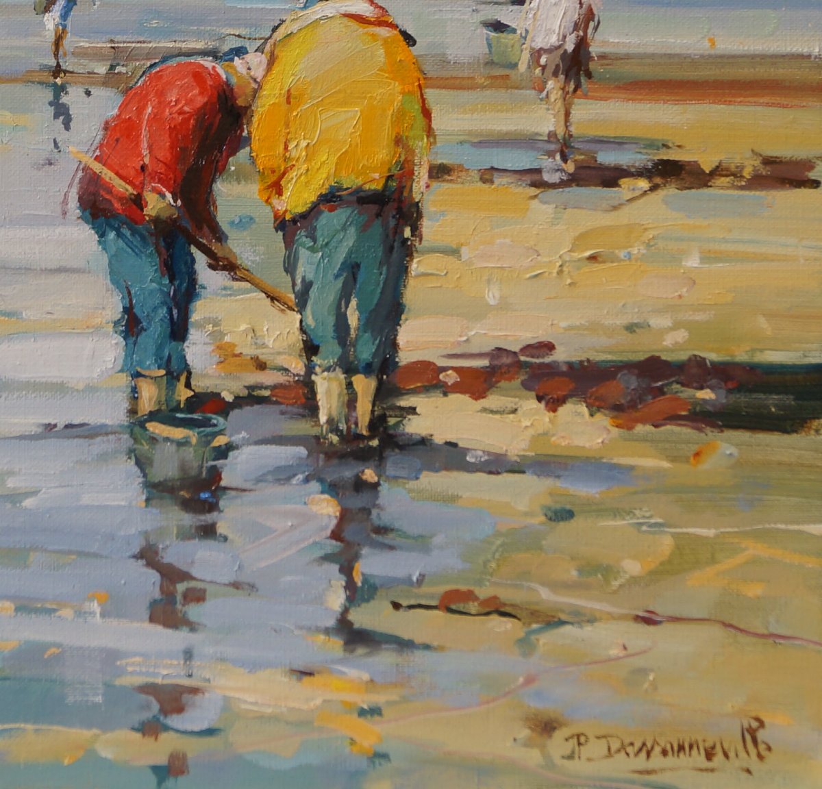 French And Norman School Of The 20th Century “beach Scene At Low Tide” By Jp. Dassonneville.-photo-4