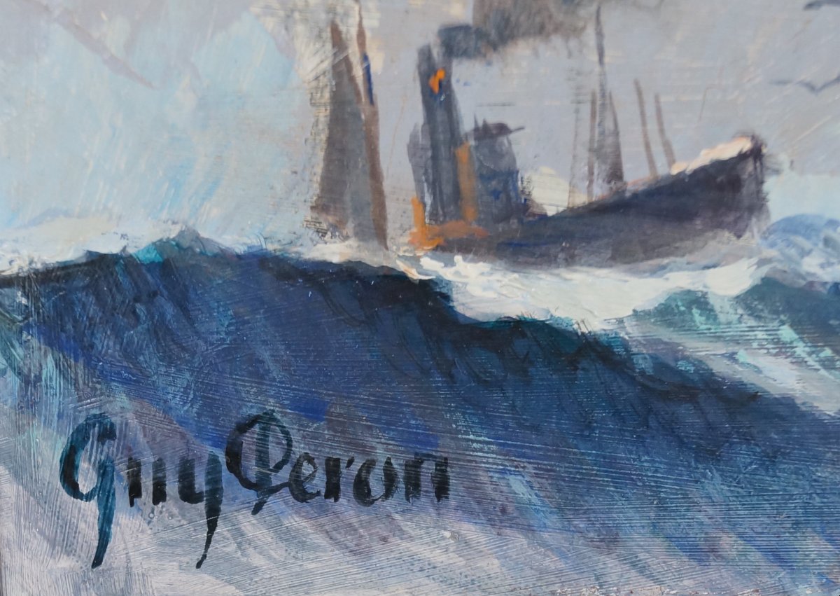 Ecole Française du XXème « Voiliers dans le port » par Guy PERON.-photo-4